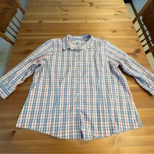 LL Bean Women’s Button Up Plaid Shirt Size 2XL Blue Yellow Red 100% Cotton